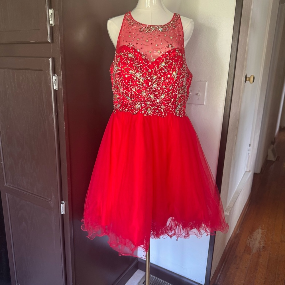 Elegant Red Juniors Dress with Beaded Design